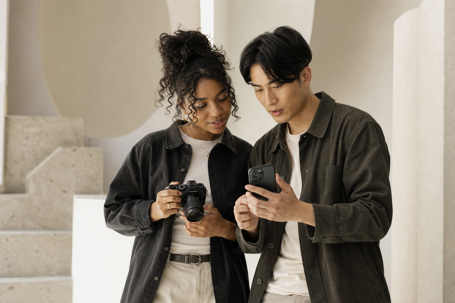 Two creators reviewing campaign content together